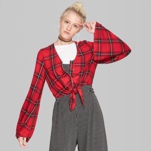 Wild Fable Red Plaid Tie Front Crop Top